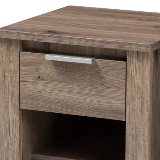 Laverne Modern and Contemporary Oak Finished 1 Drawer Nightstand Brown - Baxton Studio image {4}