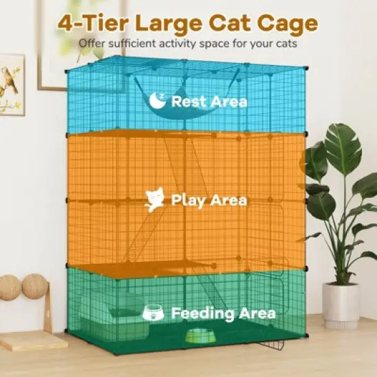 Costway 4 Tier Cube Cat Cage with Comfy Hammock, 3 Ladders, 4 Doors & 1 Sky Window image {4}