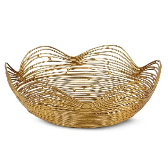 Mela Artisans Gurez Valley Large Metal Bowl in Gold image {4}