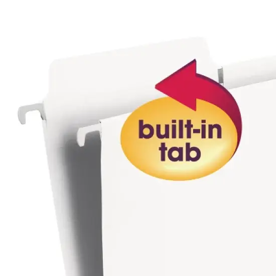 Smead FasTab Hanging File Folder, 1/3-Cut Built-In Tab, Letter Size, White, 20 per Box (64002) image {6}