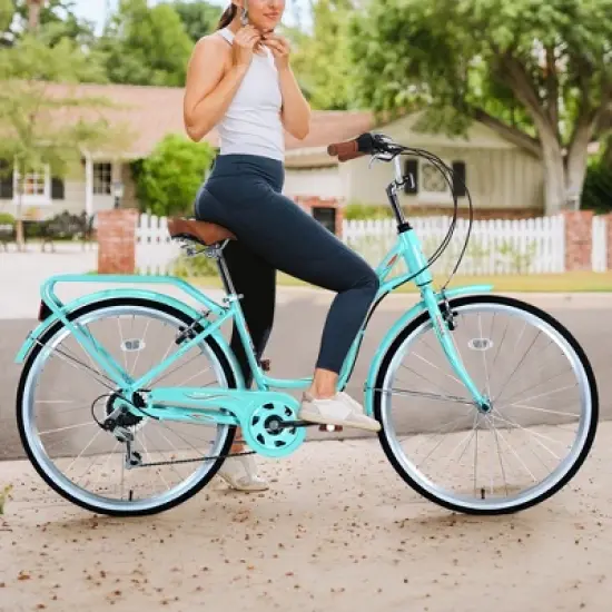 INFURNIC Bicycles, 26 Inch Ladies Bicycle with Adjustable Seat, Commute Bicycle Women Ladies, Green, 66.5"*22.83"*45.7" image {4}