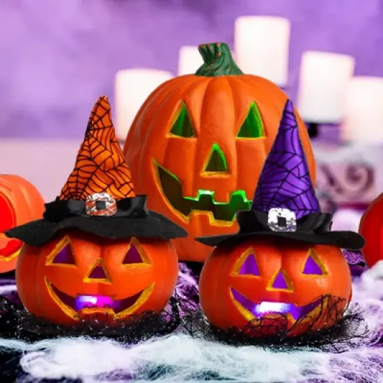 Joyfy 5 Packs Halloween Light up Jack-o&rsquo;-Lantern Combo Set, Pumpkin Prop with LED Light Halloween Tabletop Decorations Props  Decor image {4}