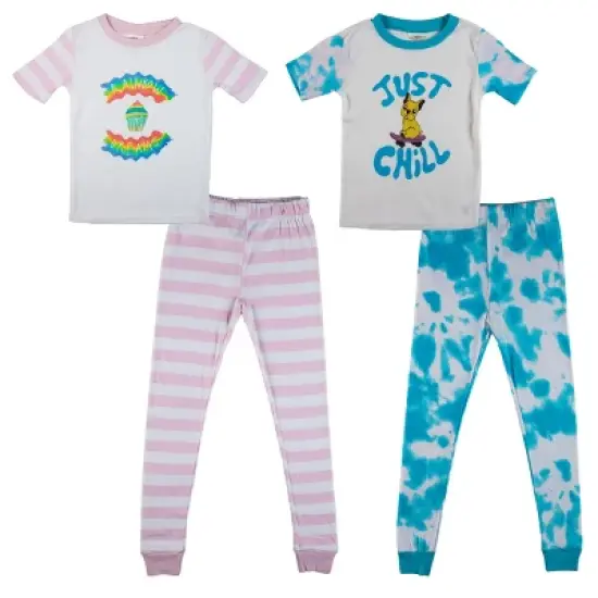 Just Chill Dog Blue Wash And Rainbow Dreams Short Sleeve Youth Girls 2-Pack Pajama Set image {9}