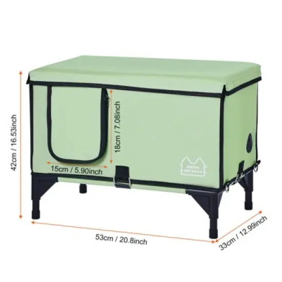 VEVOR Elevated Heated Cat House, Cuboid Kitty Shelter with Adjustable Temperature and Timer, 900D Oxford Cloth Foldable Cat Shelter , Green (Middle) image {7}