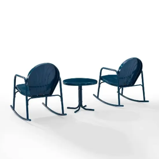 Griffith 3pc Outdoor Rocking Chair Set - Navy - Crosley image {2}