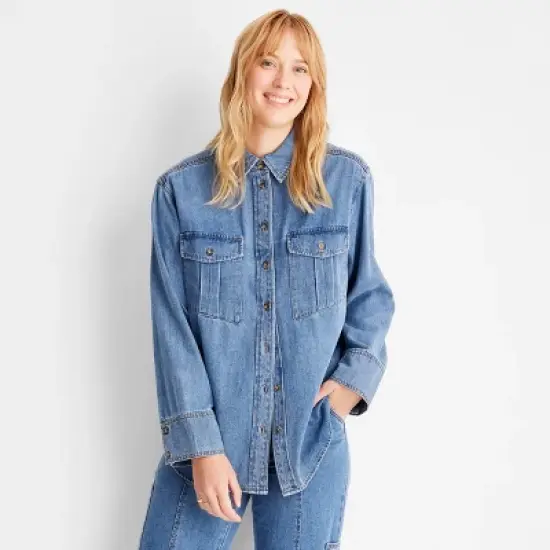 Women's Long Sleeve Denim Button-Down Shirt - Future Collective&trade; with Reese Blutstein Blue image {3}