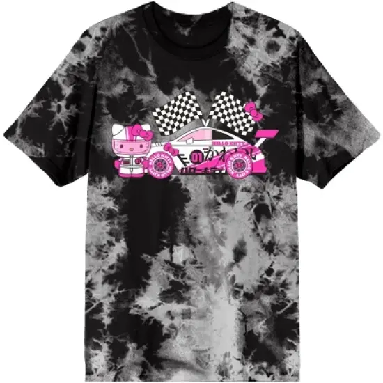 Hello Kitty Anime Cartoon Racing Day Juniors Black Cloud Real Wash Graphic Tee image {5}