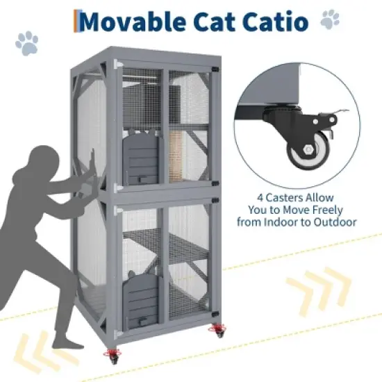 Jojoka Pet 4-Tier Wood Catio Outdoor Window Cat Enclosure, Cat House on Wheels with Scratch Post, Resting Box, Platforms, Sliding Doors, Weatherproof image {6}