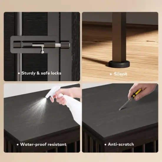 XBRIGH 78/63 Inch Dog Cage Furniture,  Double Doors Dog Kennel Furniture with Removable Divider, Thick Wooden Dog Crate Furniture for 2 Medium Dogs image {7}