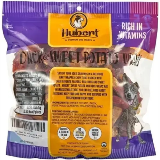 Hubert Pet All Natural Duck & Sweet Potato Wrap Treats for Dogs, Grain Free, Low Ingredient, USA Tested - 2.5 lbs Resealable Pack image {3}