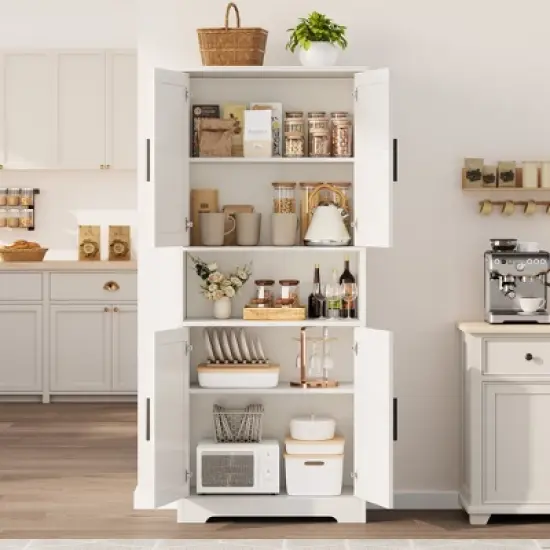 CuisinSmart 70in Tall Kitchen Pantry Cabinet,Freestanding Storage Cabinet with 4 Doors and Adjustable Shelves,Large Utility Wooden Coffee Bar Cabinet image {14}