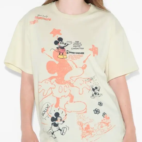 Women's Mickey Scribble Oversized Short Sleeve Graphic T-Shirt - Cream image {3}