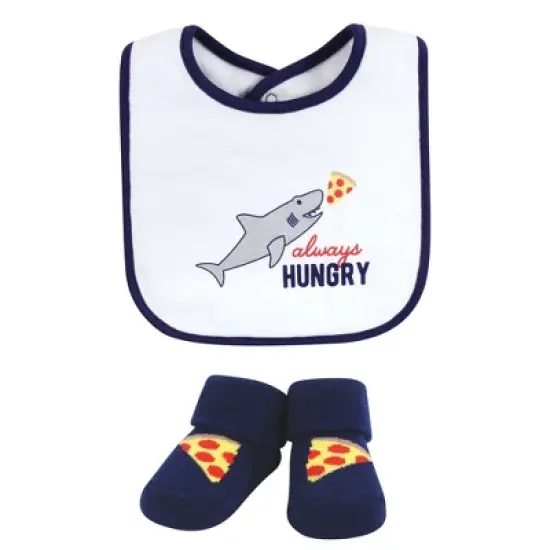 Hudson Baby Infant Boy Cotton Bib and Sock Set, Hungry Shark, One Size image {2}