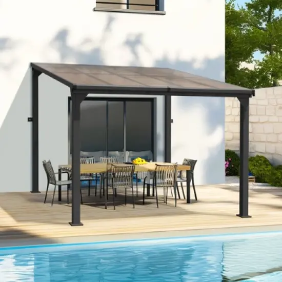 Pamapic Hardtop Outdoor Gazebo Pergola Aluminum Framed with Sloping Pitched Roof for Garden, Patio image {10}