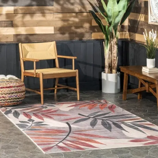nulOOM Mayra Tropical Leaves Machine Washable Indoor/Outdoor Patio Area Rug image {1}