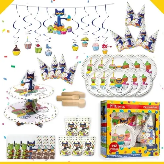 Pete The Cat Party in A Box Kit - Serves 10 People - Plates, Cups, Napkins, Utensils, Hats, Banners and More - Celebration, Birthday Party, Toddler image {9}