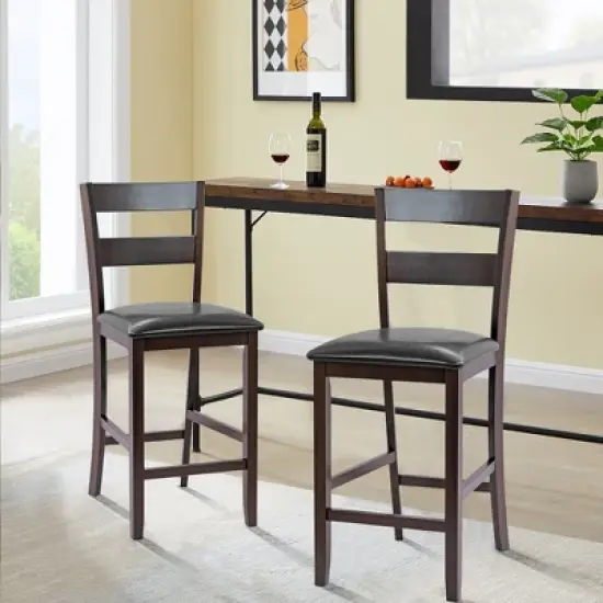 Costway 4-Pieces Bar Stools Counter Height Chairs w/ PU Leather Seat Espresso image {1}