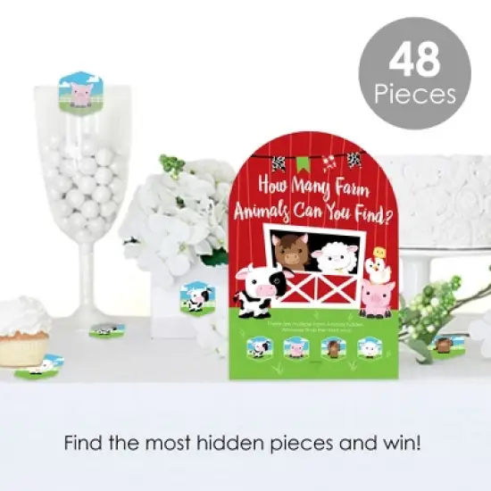 Big Dot of Happiness Farm Animals - Barnyard Baby Shower or Birthday Party Scavenger Hunt - 1 Stand and 48 Game Pieces - Hide and Find Game image {1}