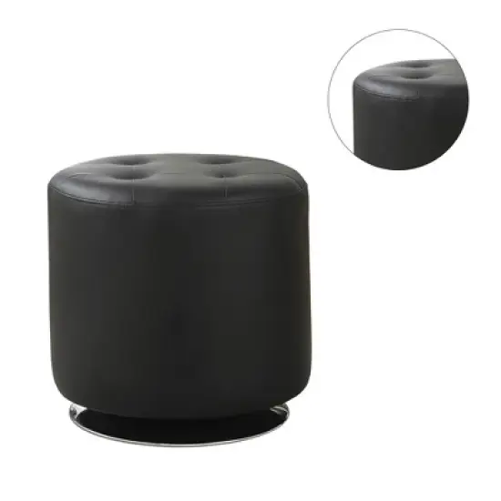 Simple Relax Round Leatherette Upholstered Ottoman, Black image {3}