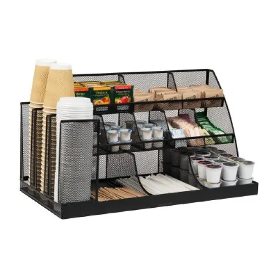 Mind Reader Metal Cup and Condiment Organizer Black: Coffee Station & Bar Accessories, Espresso Coffee Organizer image {6}