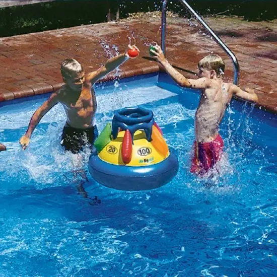 Swimline 28" Inflatable Multi-Port Shootball Floating Pool Game with Three Balls - Blue/Yellow image {2}