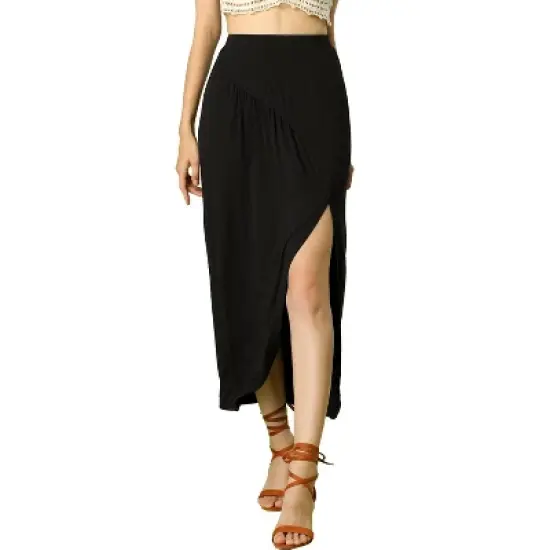 Allegra K Women's Skirt Split Ruched High Waist Summer Beach Maxi Skirts image {6}