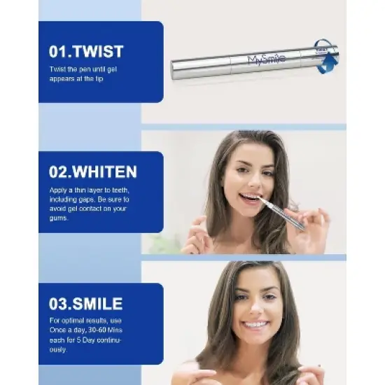 MySmile Teeth Whitening Pen Kit 14 Treatments - 2Pcs Non-Sensitive Teeth Whitening Gel Pen image {4}