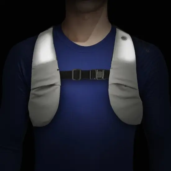 GreatShield GLO Waterproof Reflective Running Vest, LED Reflective Vest for Night Walking and Cycling, 2 Front Pockets Running Gear - Gray (L Size) image {2}