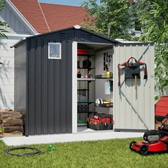 Hrinhom 73"W Metal Outdoor Storage Shed for Backyard Garden Patio Lawn image {3}
