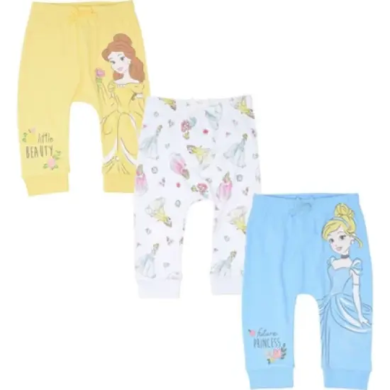 Disney Princess Belle Aurora Cinderella Baby Girls 3 Pack Pants Newborn to Infant image {9}