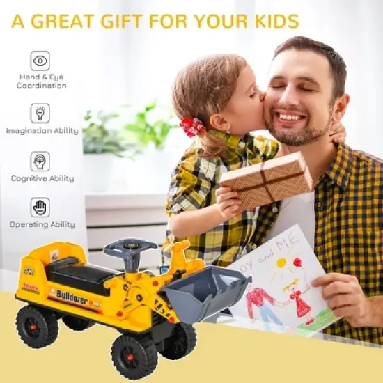 Qaba Kids Ride On Construction Front Loader Tractor, Excavator Scooter w/ Controllable Digging Bucket, Safe & Fun Vehicle Toy for Toddlers, Yellow image {6}