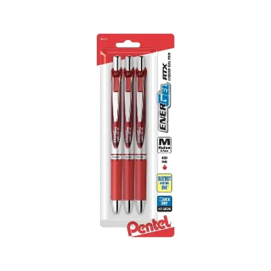 Pentel EnerGel RTX Retractable Gel Pen Medium Point 0.7mm Red Ink 3/Pack (BL77BP3B) image {3}
