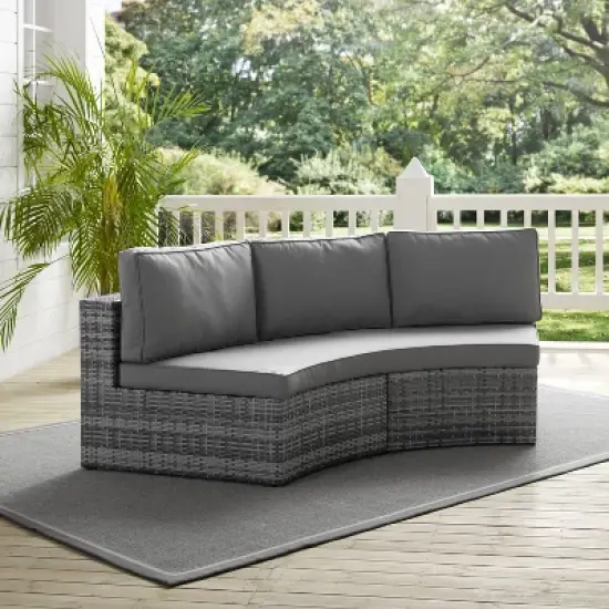 Catalina Wicker Round Sectional Sofa - Gray - Crosley image {5}