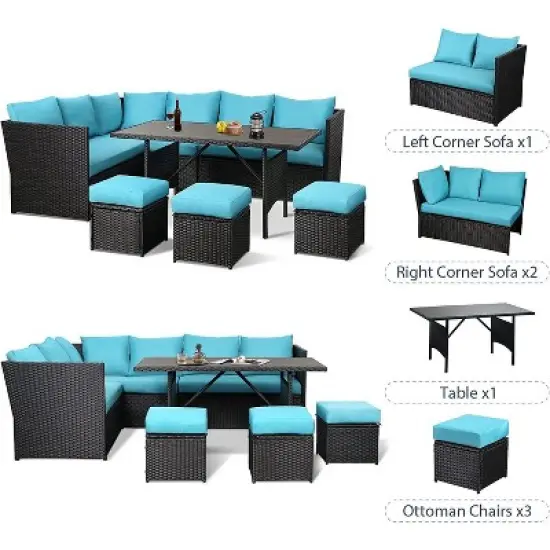 Cesicia 7-Piece Dark Blue Sofa Set, Garden Patio Wicker Sectional Sofa Set with Coffee Table Fit for Both Indoor And Outdoor image {7}