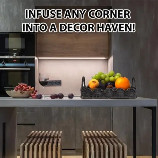 BRINJOY 14" Woven Seagrass Tray with Scalloped Edge - Bohemian Decorative Tray with Handles for Coffee Table Ottoman Festive Decor, Black image {3}