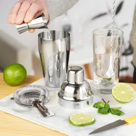 True Fortify Barware Set, Cobbler Shaker, Jigger, Muddler, Bar Spoon Stick, Hawthorne Strainer image {7}