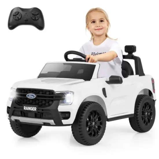 Costway 12V Licensed Ford Ranger Kids Ride on Car with Remote Control Storage Basket White/Black image {11}