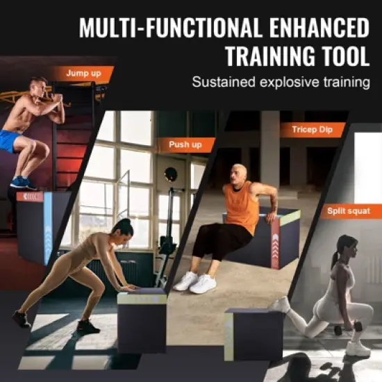 VEVOR 3 in 1 Plyometric Jump Box, 30/24/20 Inch Cotton Plyo Box, Platform & Jumping Agility Box, Anti-Slip Fitness Exercise Step Up Box image {5}