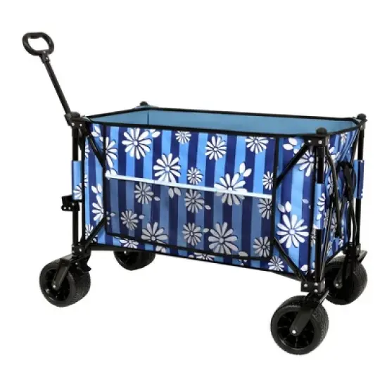 SKRAN 480lbs Load Capacity Folding Wagon Cart with Bonus Picnic Mat - All-Terrain Wheels,Drink Holders,Brakes & Side Pocket for Camping,Beach image {1}