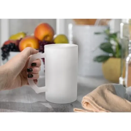 100 North Freezable Beer Stein Mug With Thumb Grip Handle, 16 Ounce Frosted Glass, Poodle Dog Paint Splatter image {2}