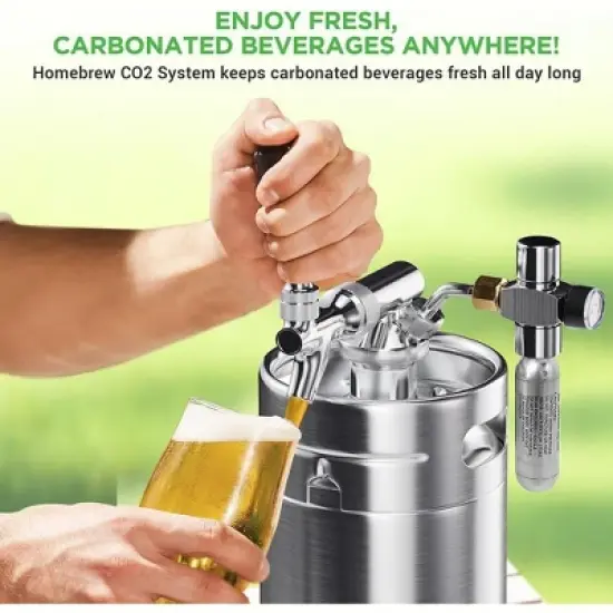 NutriChef 64 oz. Homebrew Mini Keg System with CO2 Dispenser - Stainless Steel image {2}