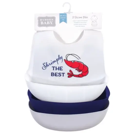 Hudson Baby Infant Boy Silicone Bibs 3pk, Seafood, One Size image {1}