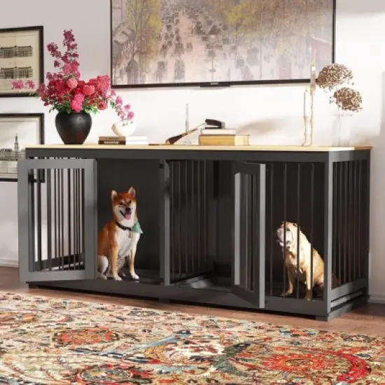 Famapy Indoor Furniture Kennel with Removable Partition Bottom Tray for 2 Dogs image {2}