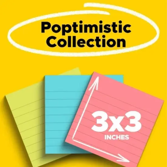 Post-it&reg; Notes, 3 in. x 3 in., Poptimistic Collection, Lined, 3 Pads/Pack: Multicolor Sticky Notes, 50 Sheets per Pad image {2}
