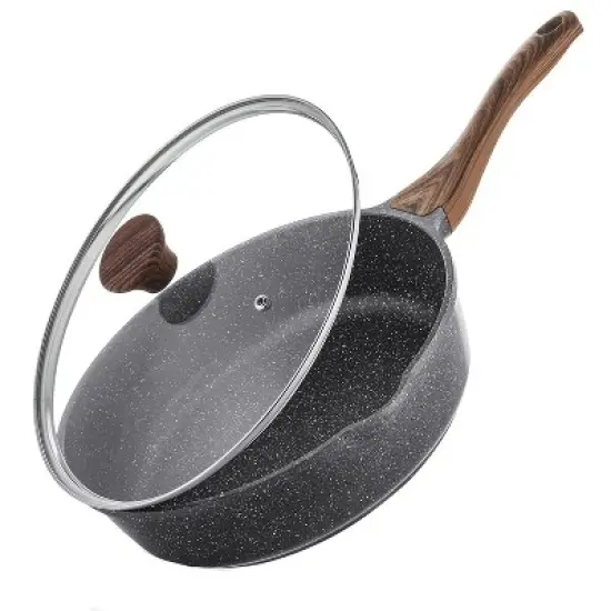 Itopfox Nonstick Skillet with Lid, Deep Frying Pan, Saute Pan, Stay-cool Handle, Healthy Stone Cookware, Induction Compatible image {9}