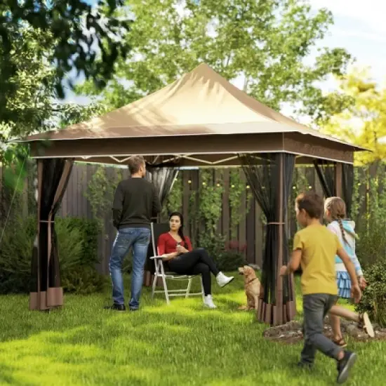 Outsunny 12 x 12 ft. Pop Up Canopy Tent with Mesh Netting, Height Adjustable, UPF50+ Instant Sun Shelter image {2}