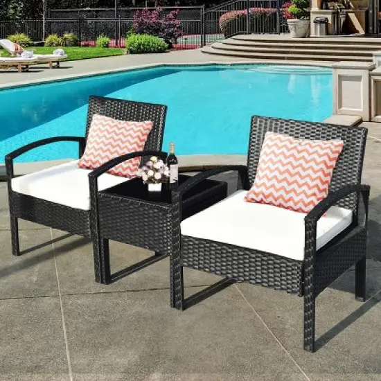 Costway 3PCS Patio Rattan Furniture Set Table & Chairs Set with Cushions Outdoor image {1}