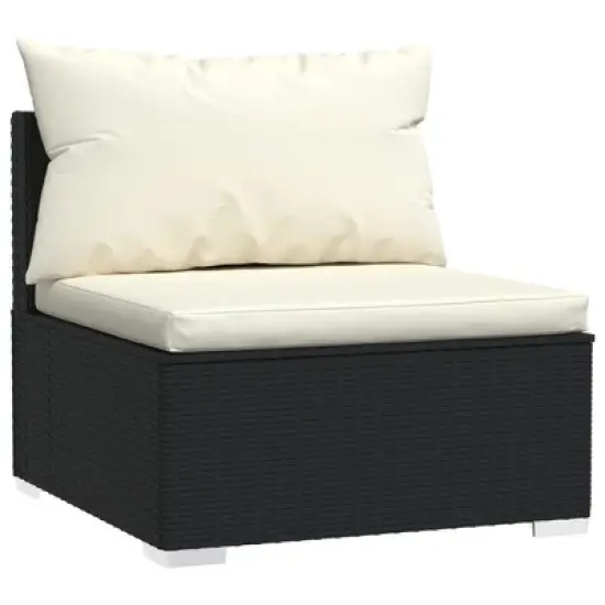 vidaXL Black Patio Furniture Poly Rattan - Cream Cushions -4 Seats image {2}