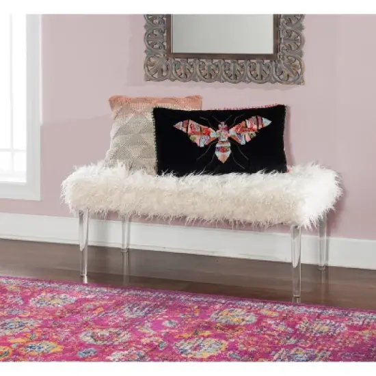Faux Flokati Acrylic Leg Bench White - Linon image {5}
