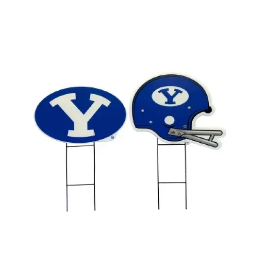 NCAA BYU Cougars 2pk Logo and Helmet Garden Stake Set image {1}